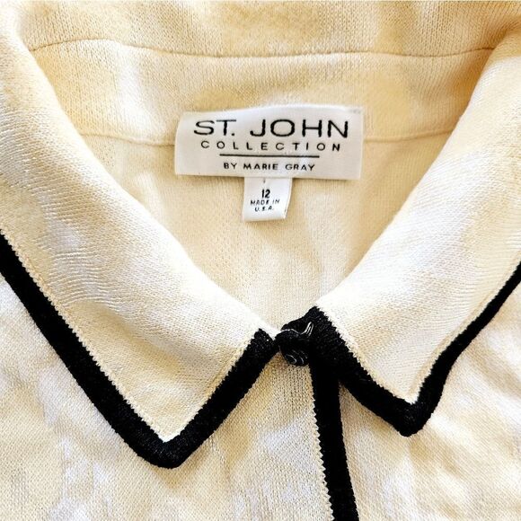 St. John Collection Short Sleeve Button Up Floral Cream Santana Knit Blouse 12 - Picture 8 of 9